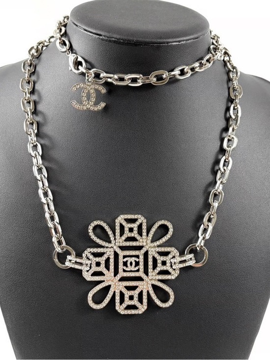 CHANEL Jewelry - CHANEL Archival Silver-Tone Crystal Byzantine Medallion Statement Necklace